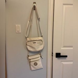 2for 1!!! White leather Roots cross body and small cross body travel purse.